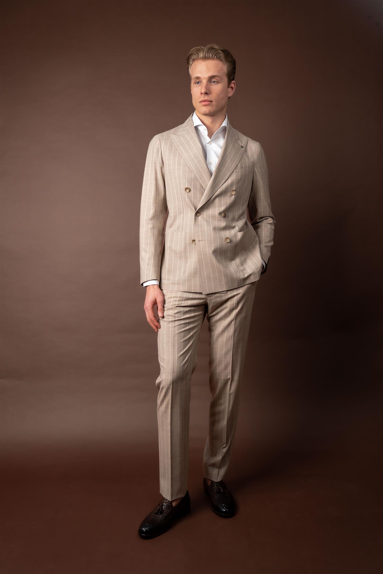 Pinstripe Suit - Beige