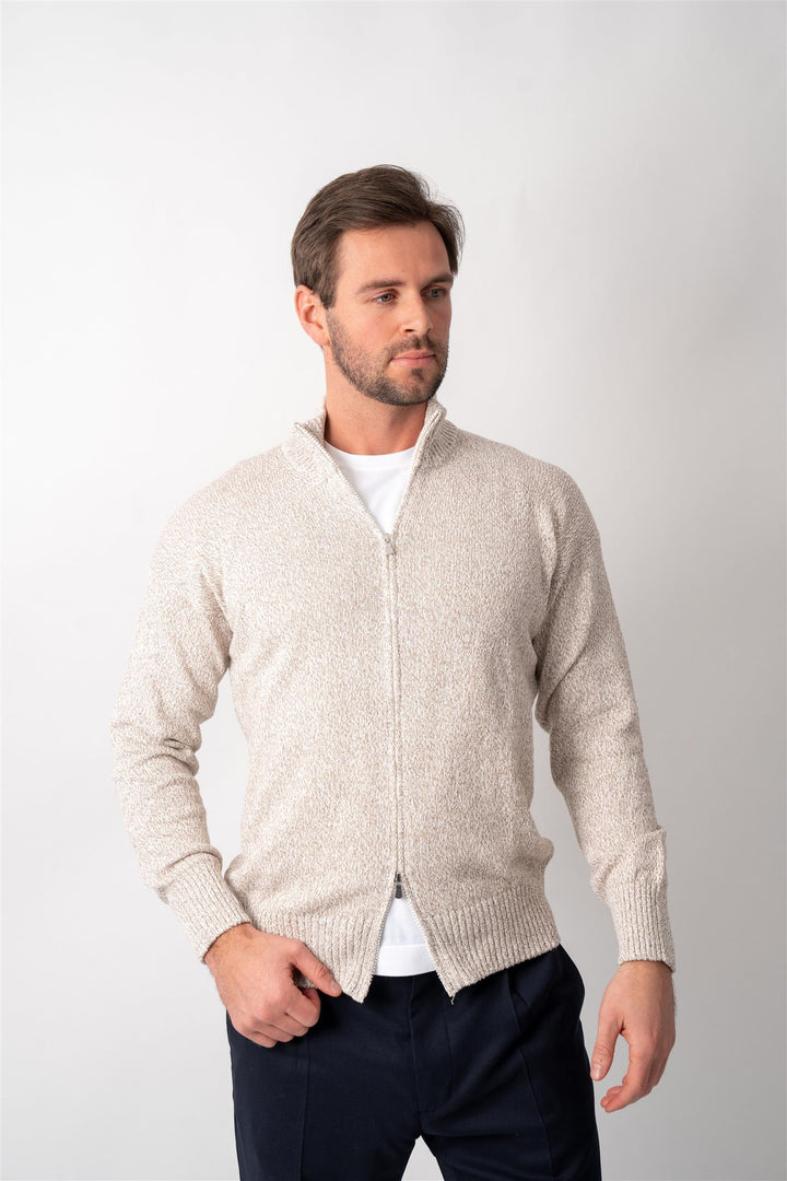 Full Zip Cotton  - White/Beige