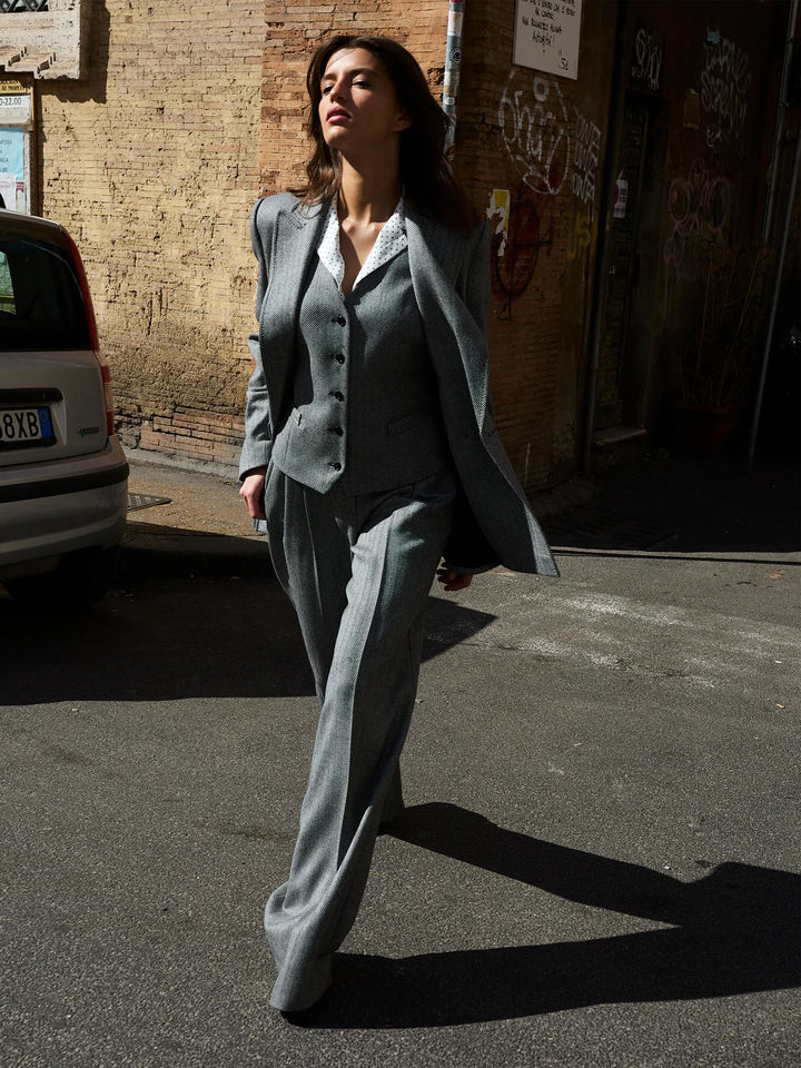 Traci Wool Blazer Grey Herringbone