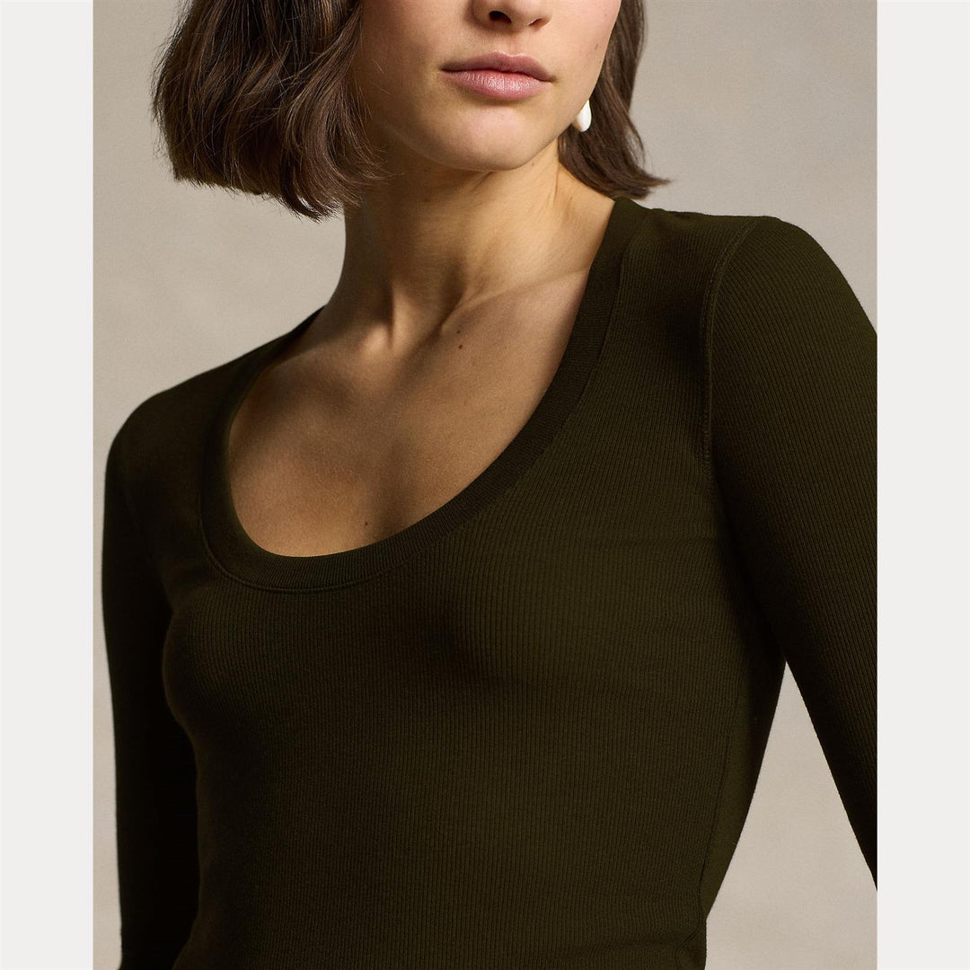 RIBBED SCOOPNECK LONG-SLEEVE TOP