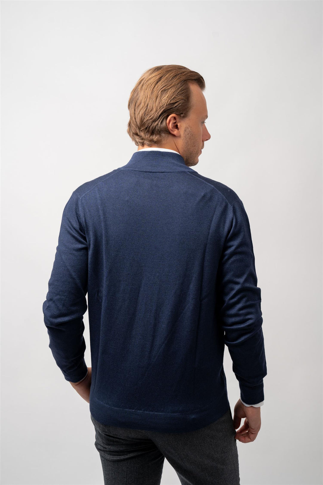 Full Zip Vintage Merino - Navy Melange