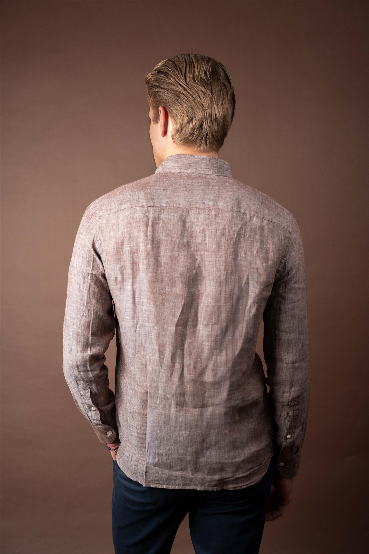No Collar Linen - Brown