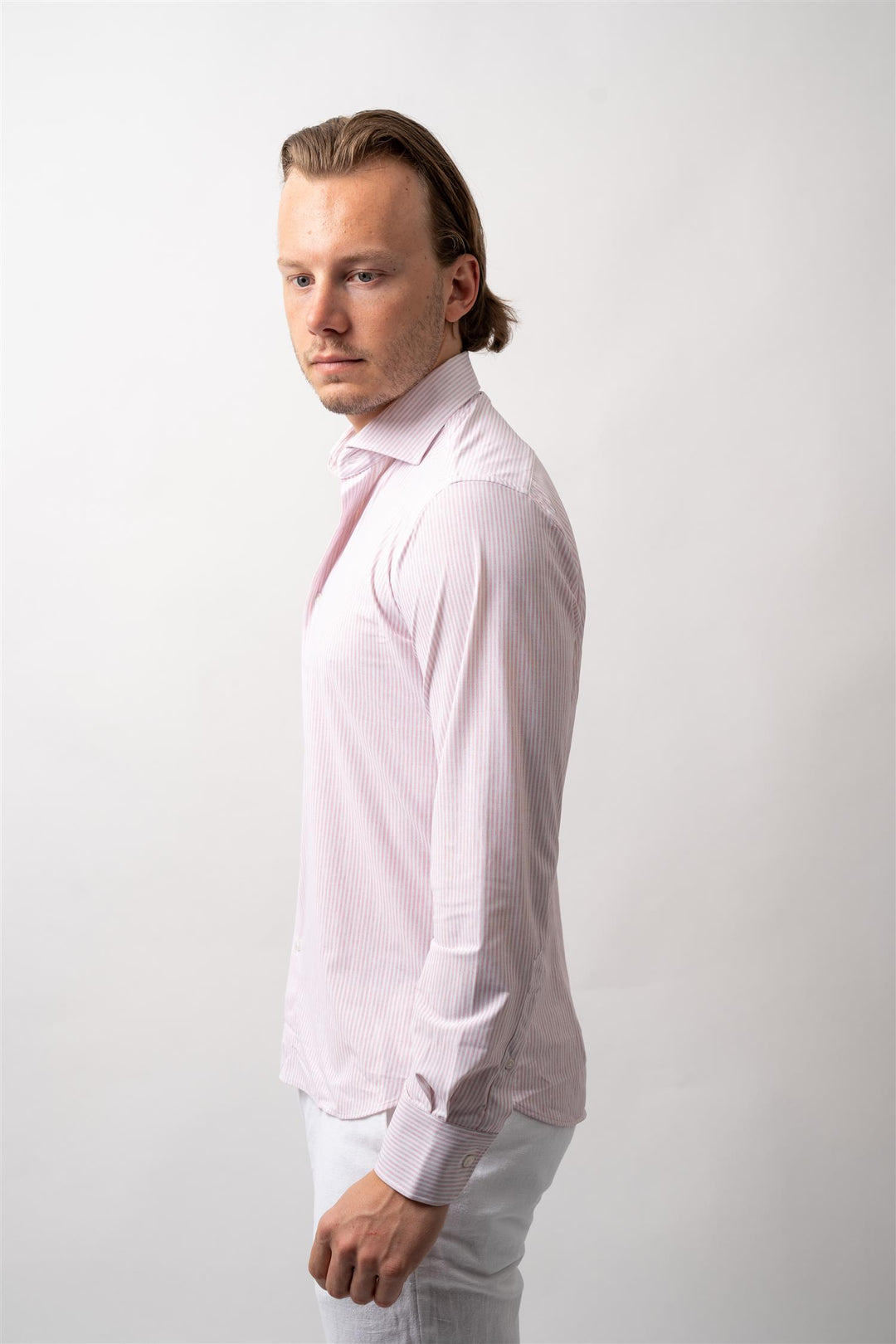 Man Shirt Woven rosa stripet