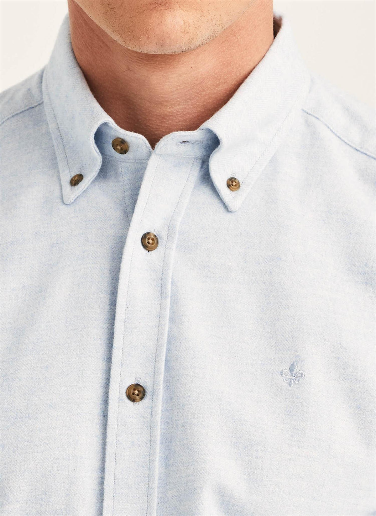 Flannel Herringbone Shirt Slim - Light Blue