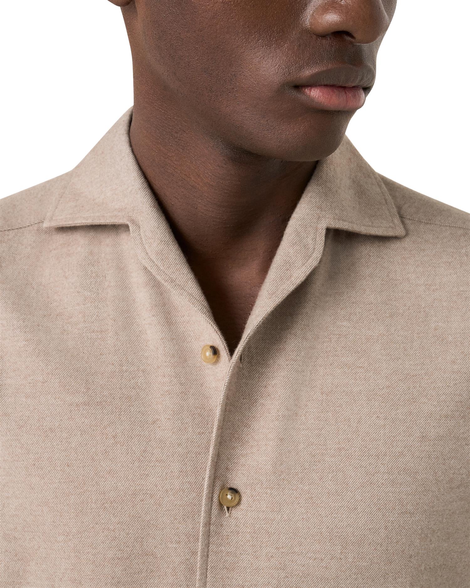 Solid Flannel Shirt - Beige