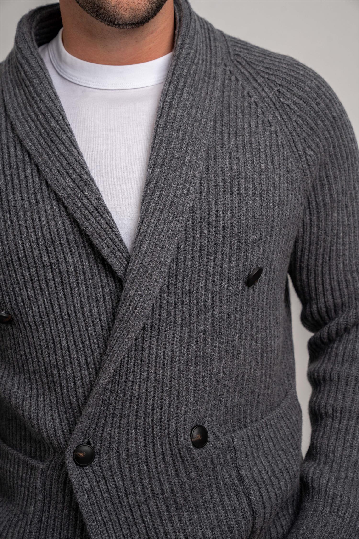 Cardigan Double Breasted - Grey Melange