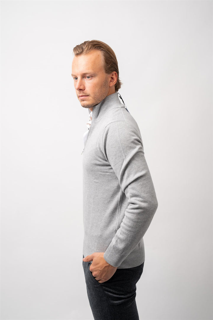 Half Zip Wool-Cashmere - Light Grey