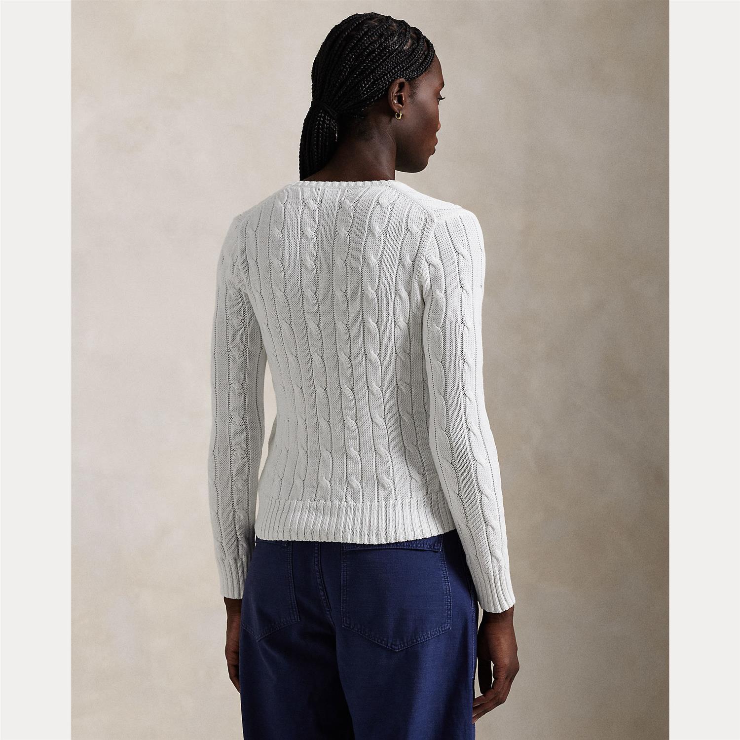 Cable Knit Cotton V-Neck Sweater White