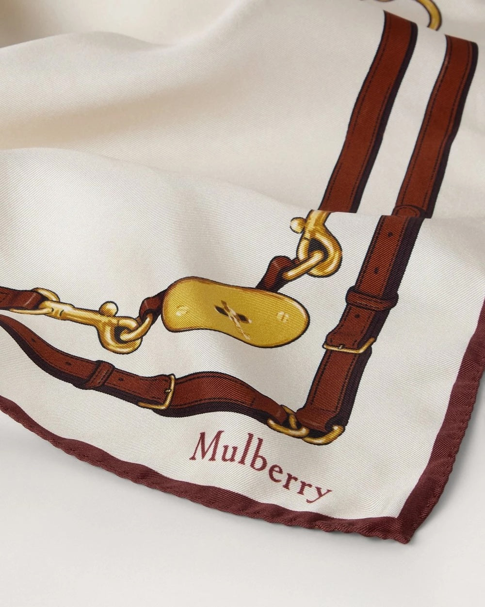 Square Scarf - Belted Border Cream Silk Twill 70 x 70 cm