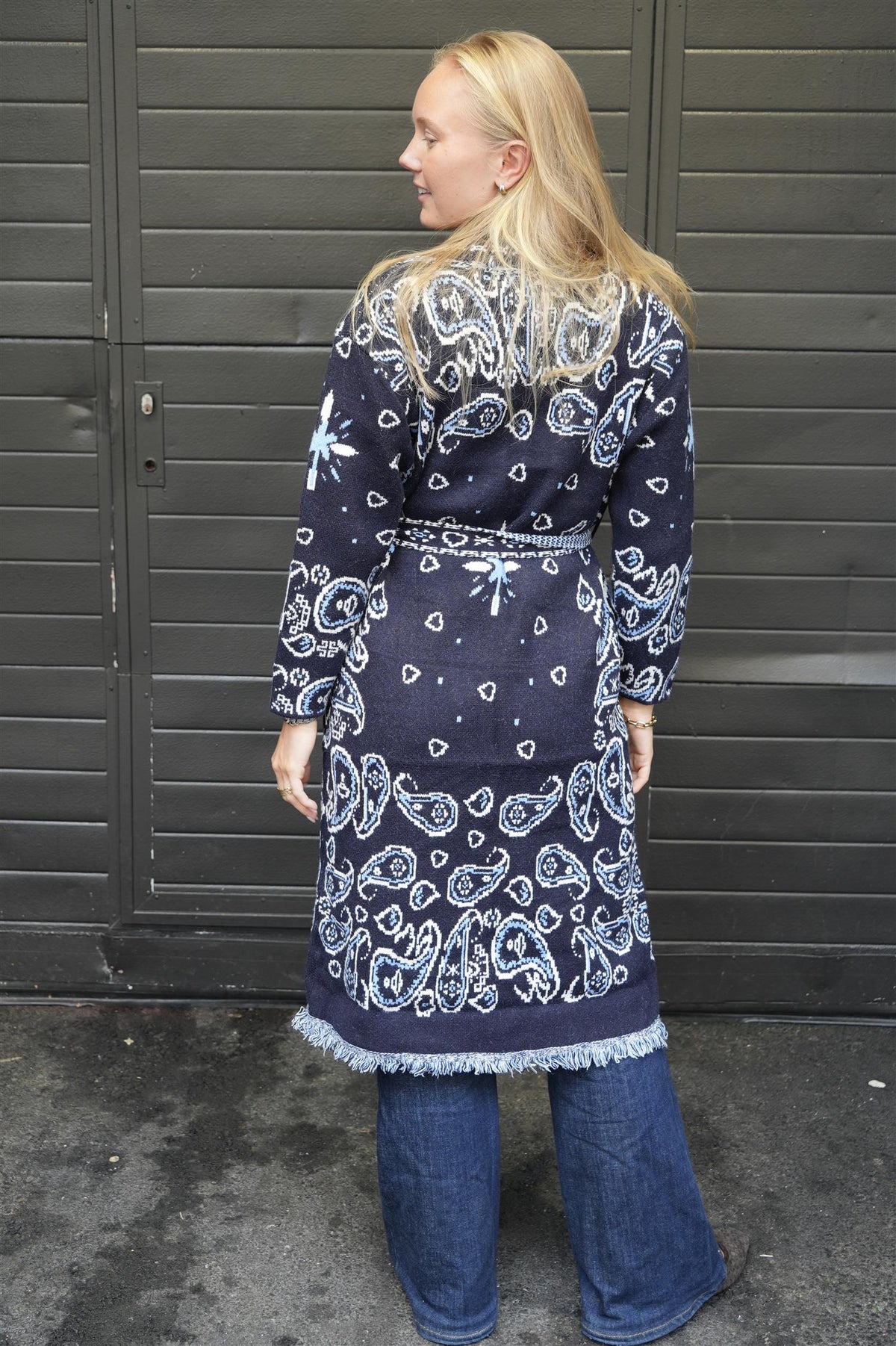 Fringed Paisley Jacket Maxi - Navy