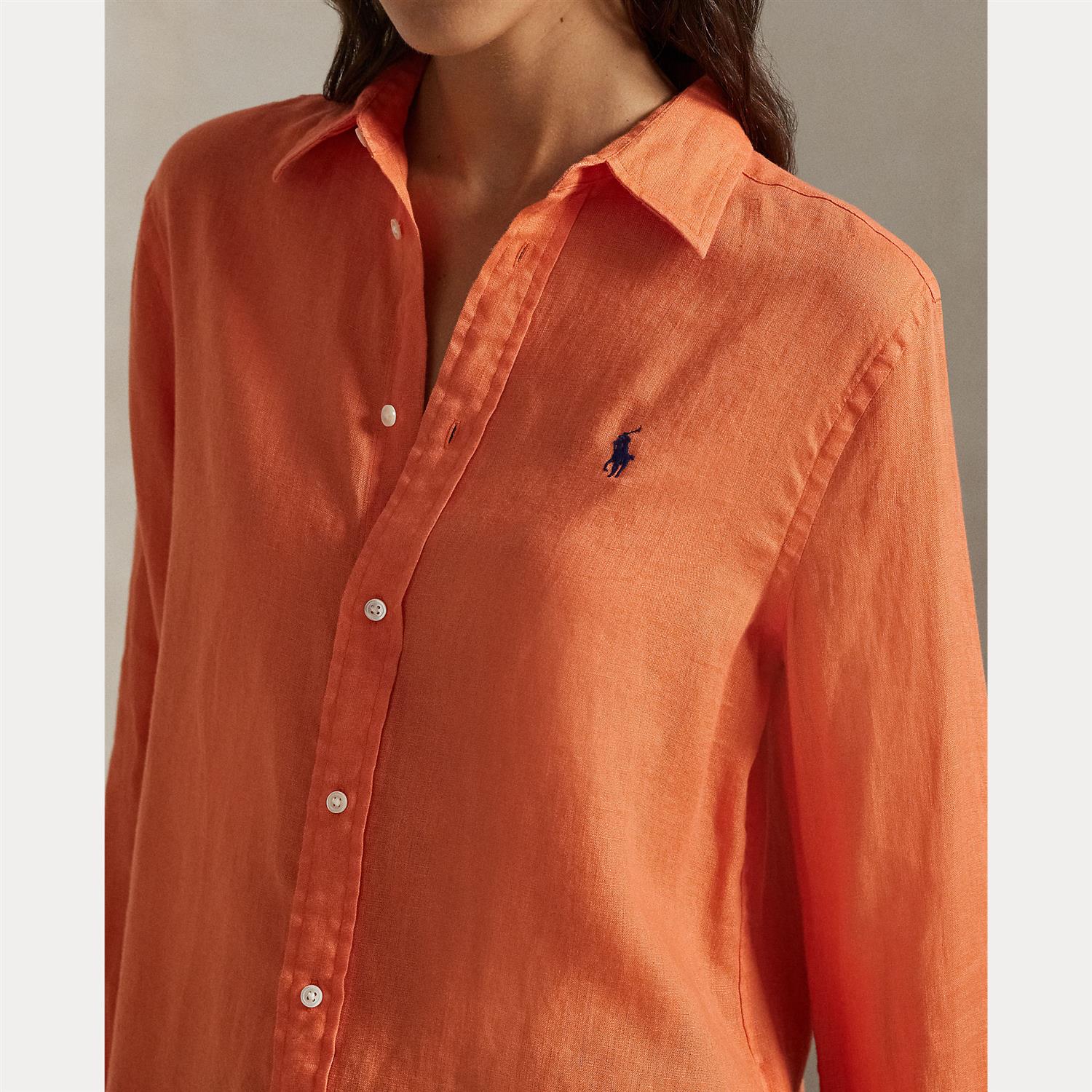 Classic Fit Linen Shirt True Orange