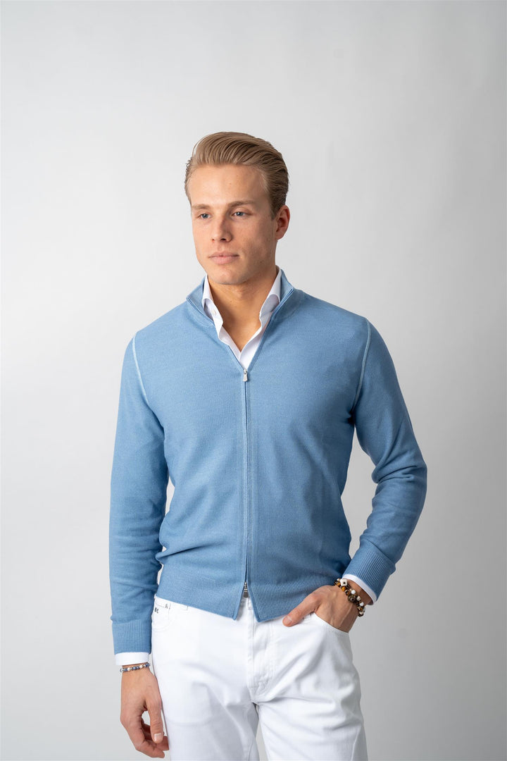 Full Zip Merino Knitted - Light Blue