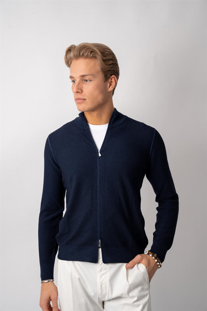 Full Zip Merino Knitted - Navy