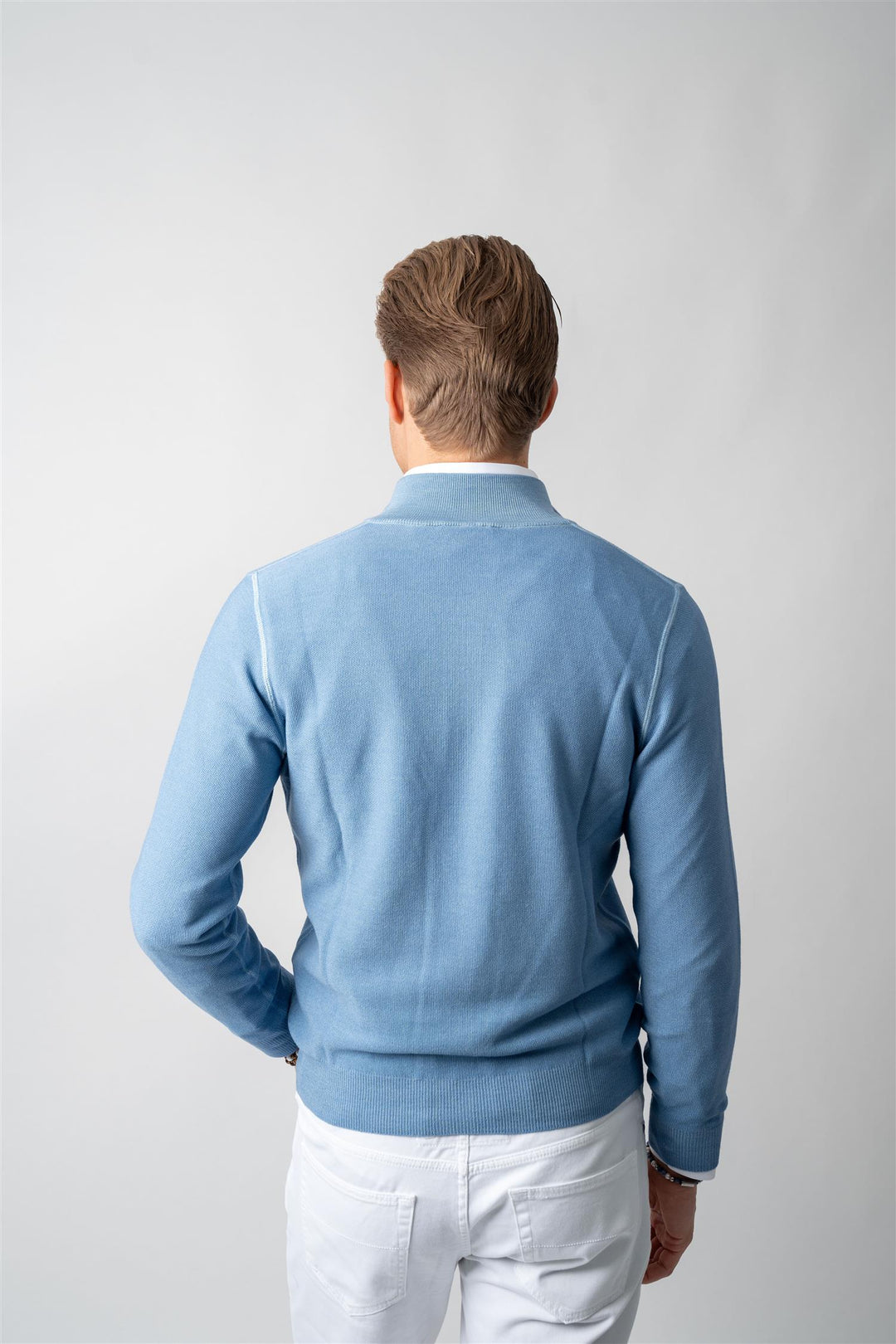 Full Zip Merino Knitted - Light Blue