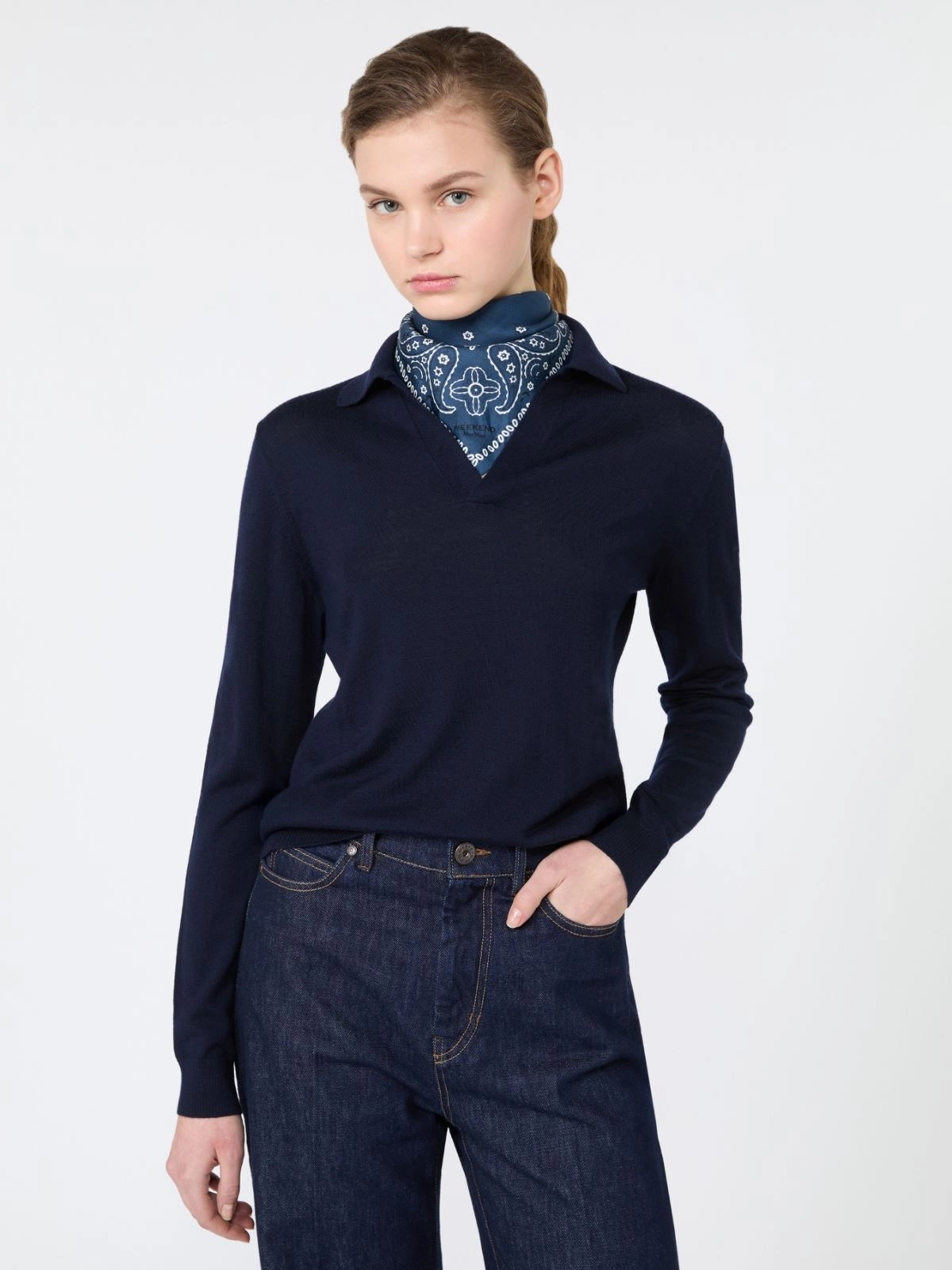 Wool and cashmere polo shirt - Navy