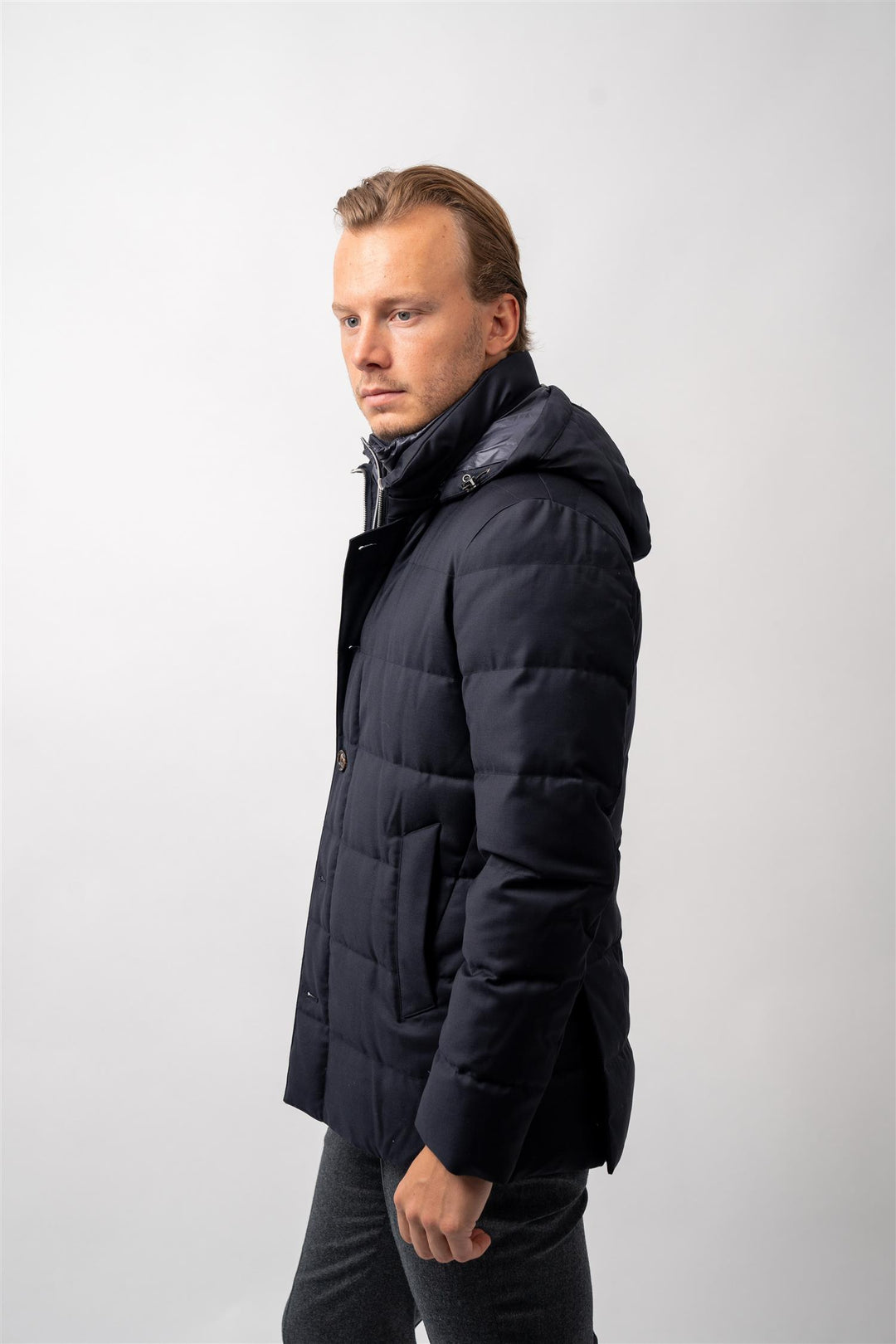 Down Coat Hood Navy