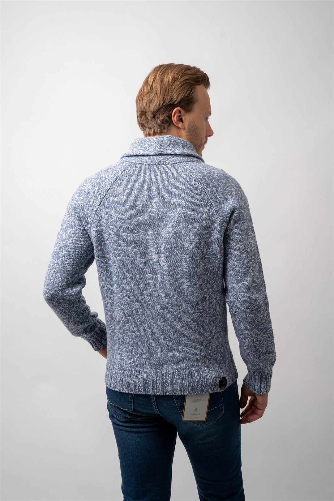 Shawl Collar Raglan Mouline' Cardigan - Blue