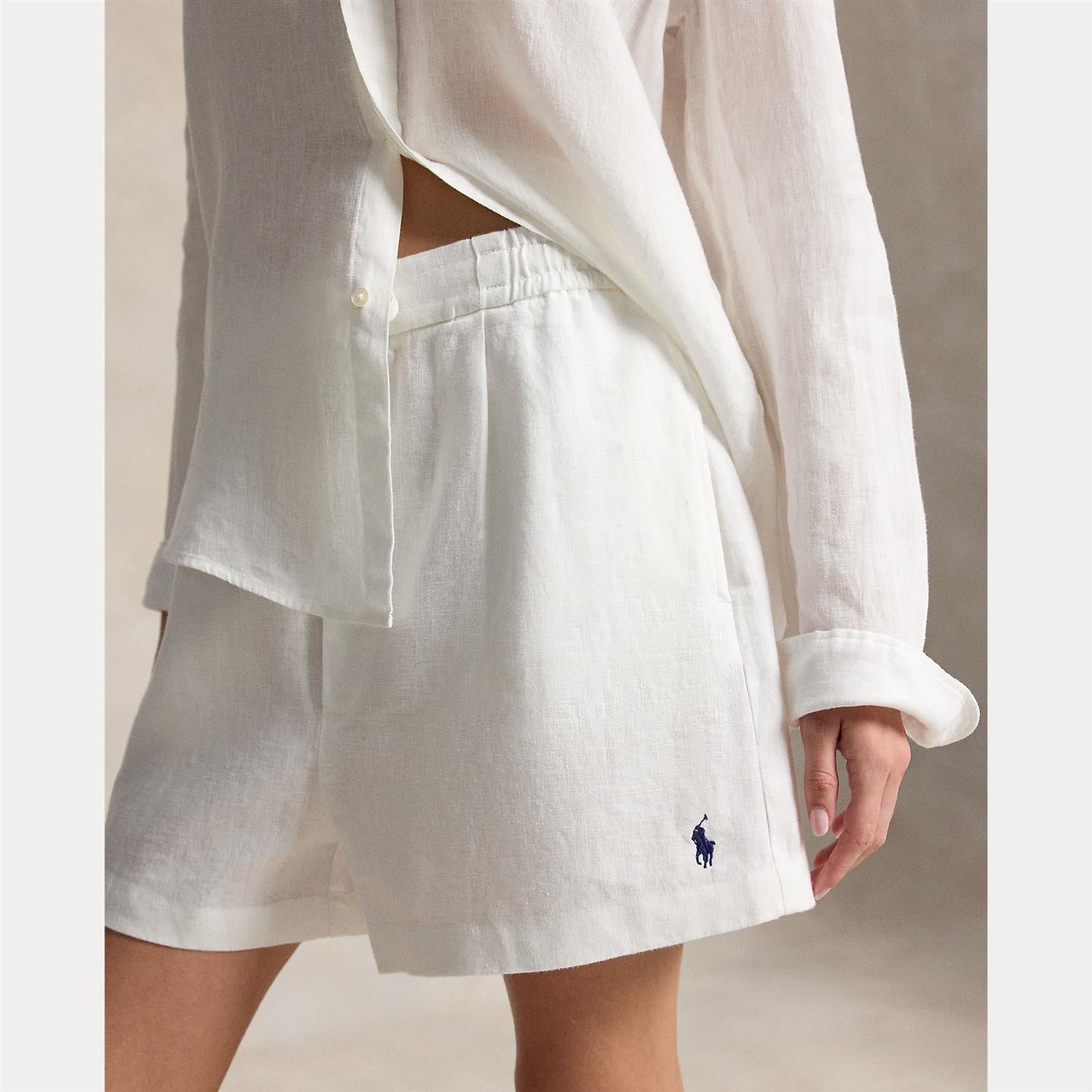 Linen Drawstring Shorts White