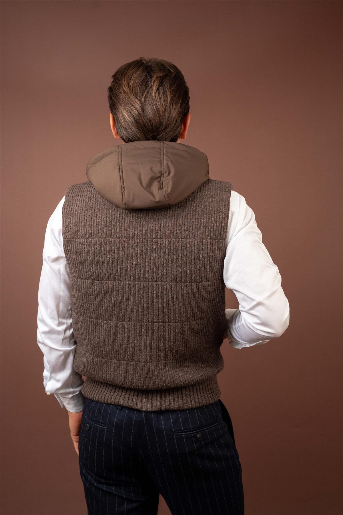 Hooded Wool Vest - Brown