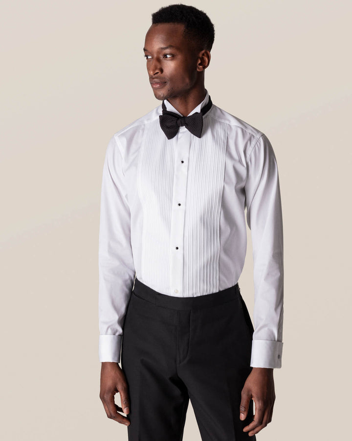 Contemp White Tuxedo Plissé Shirt - Wing Collar