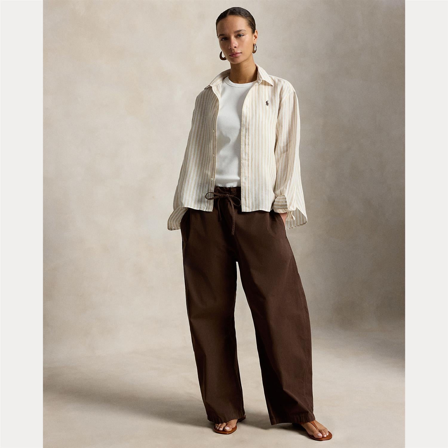 Wide Cropped Gingham Linen Shirt