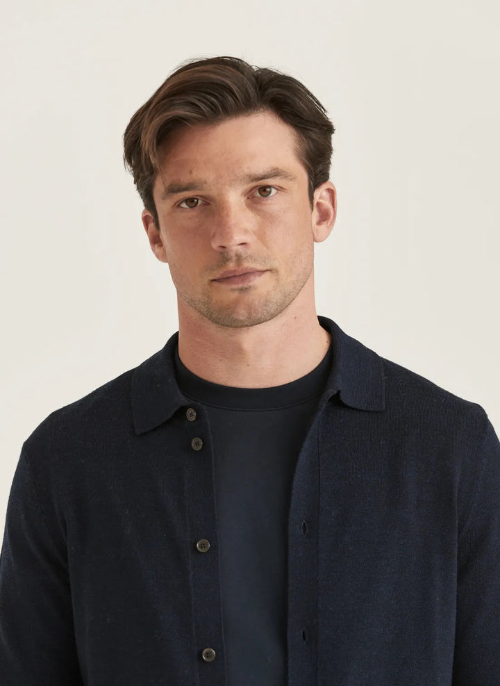 Merino Knitted Shirt - Navy