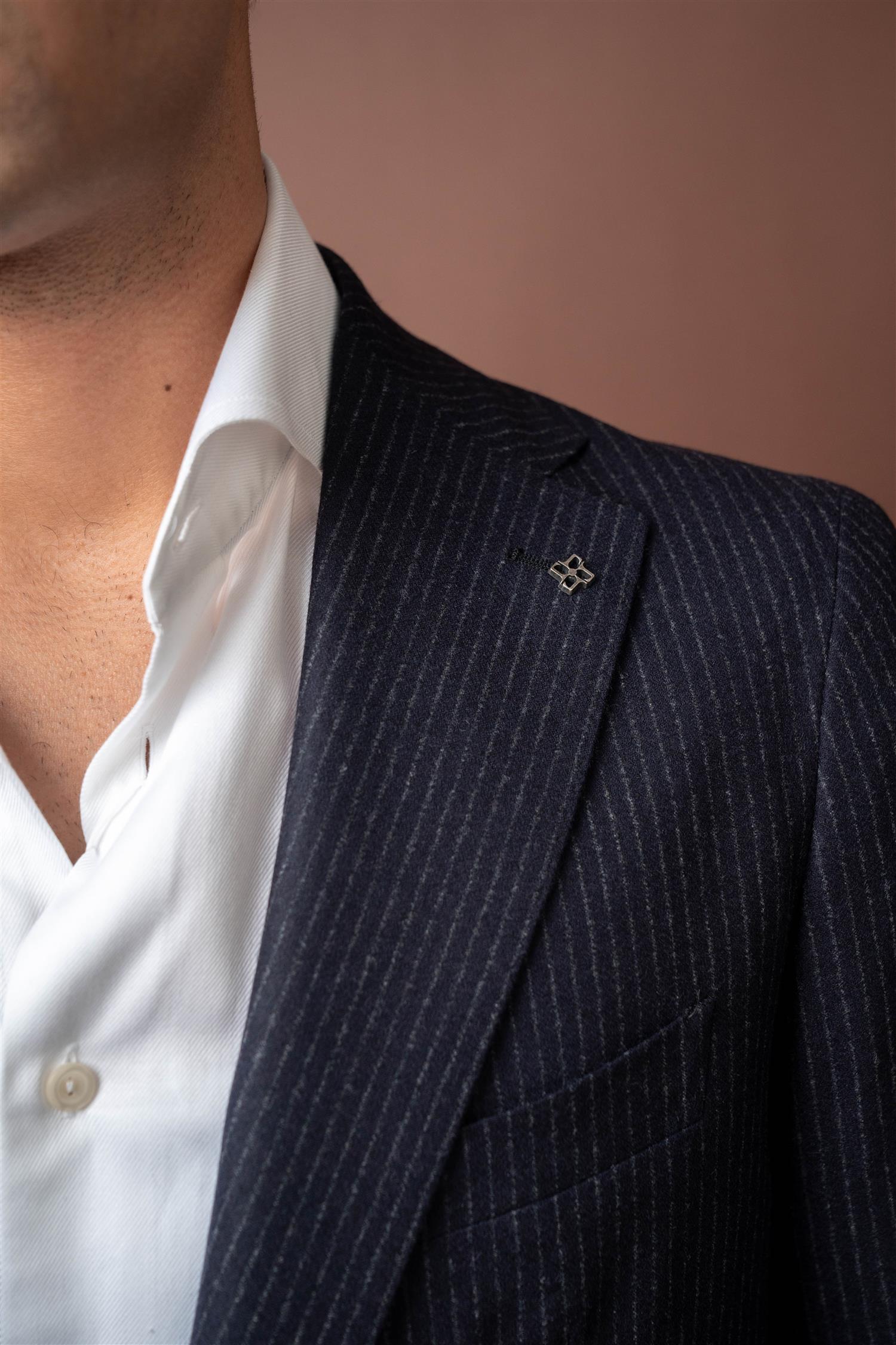 Striped Flannel Suit - Navy