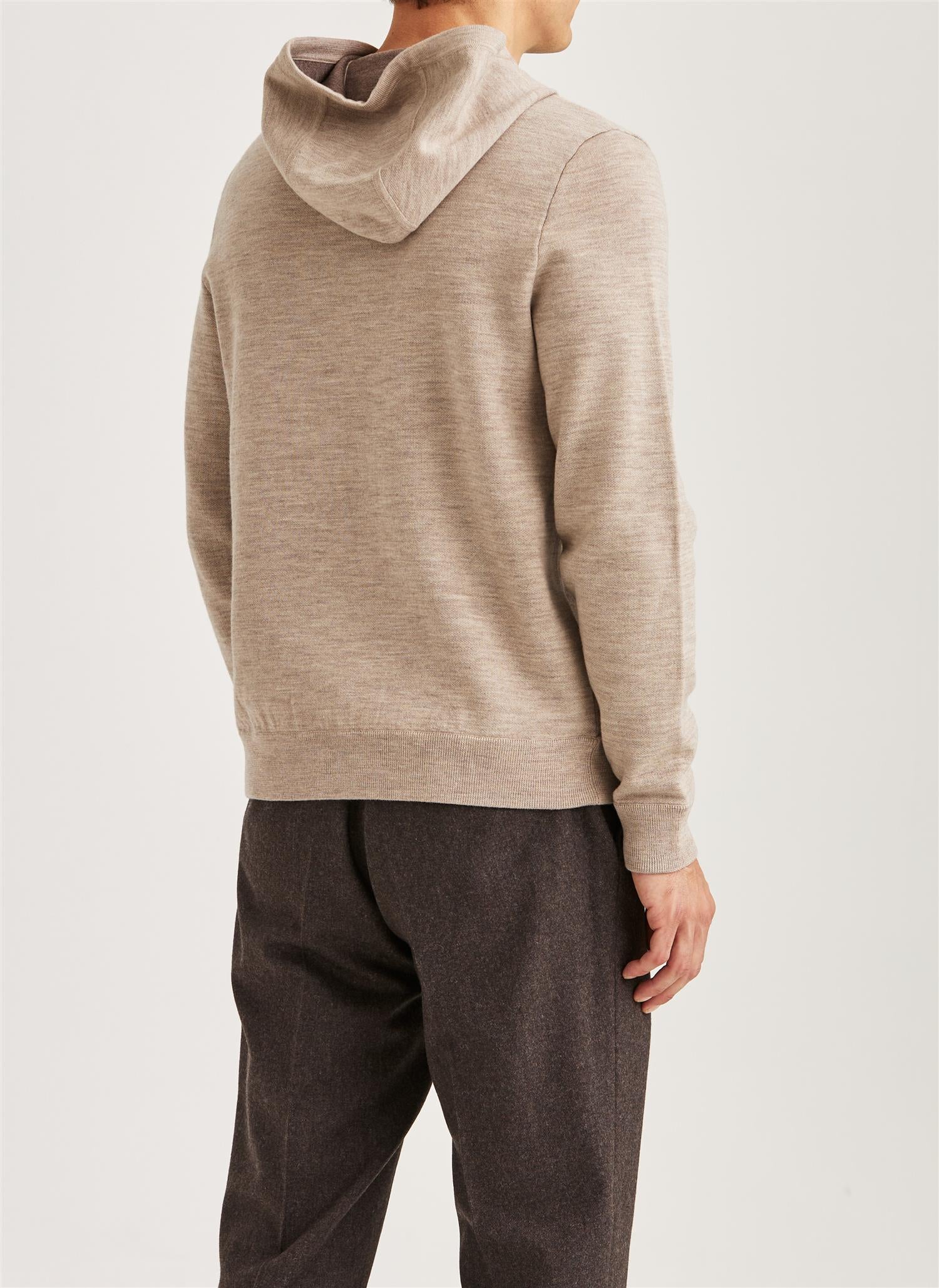 Merino Double Zip Hood - Khaki