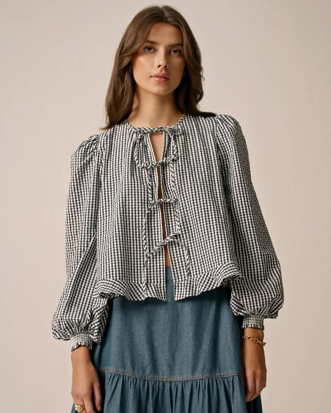 Seersucker Bow Blouse