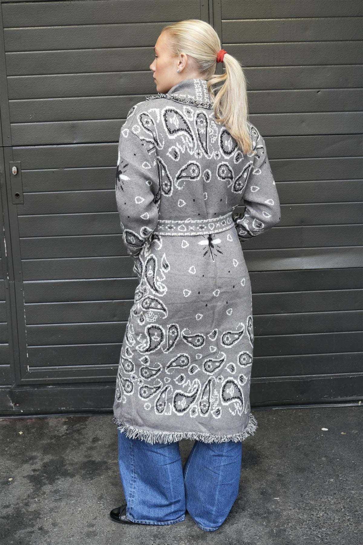 Fringed Paisley Jacket Maxi - Grey