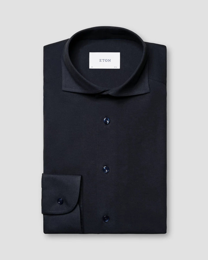 Navy Blue Cotton Four-Way Stretch Shirt Slim