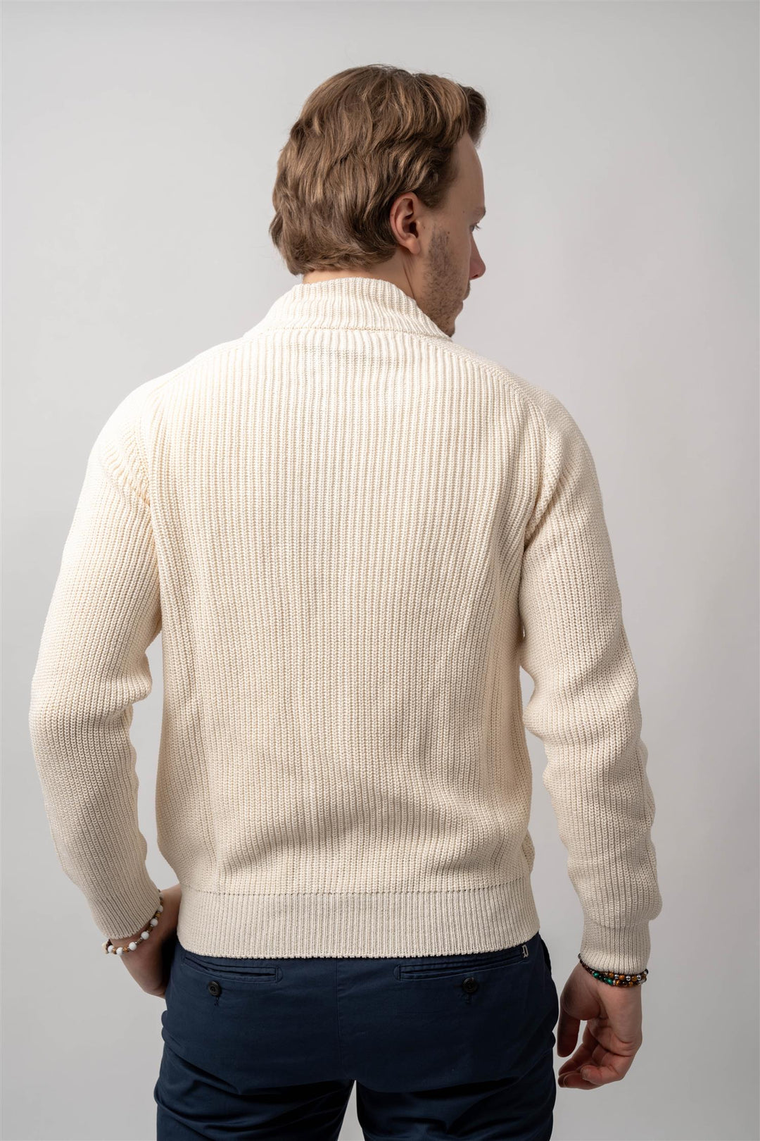 Knitted Cotton Full Zip Off-White