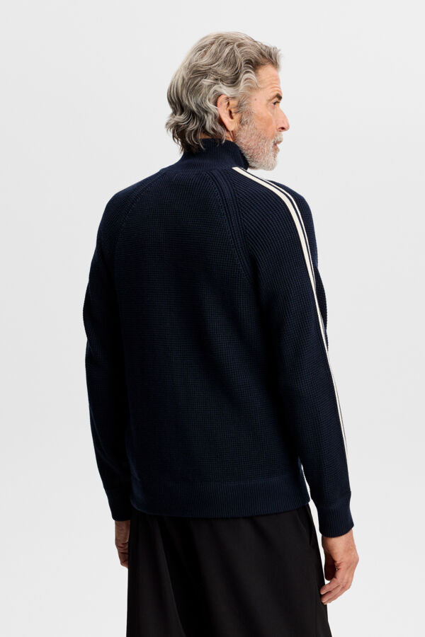 Craig Zip Knit Cardigan - Navy