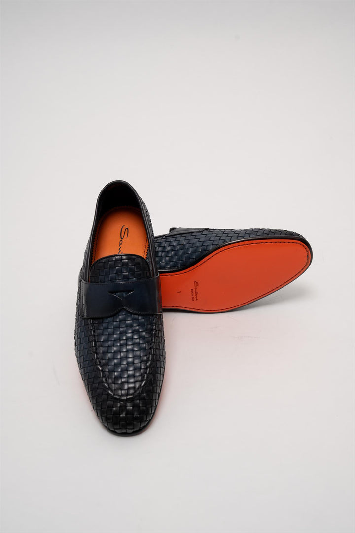 woven leather loafer navy