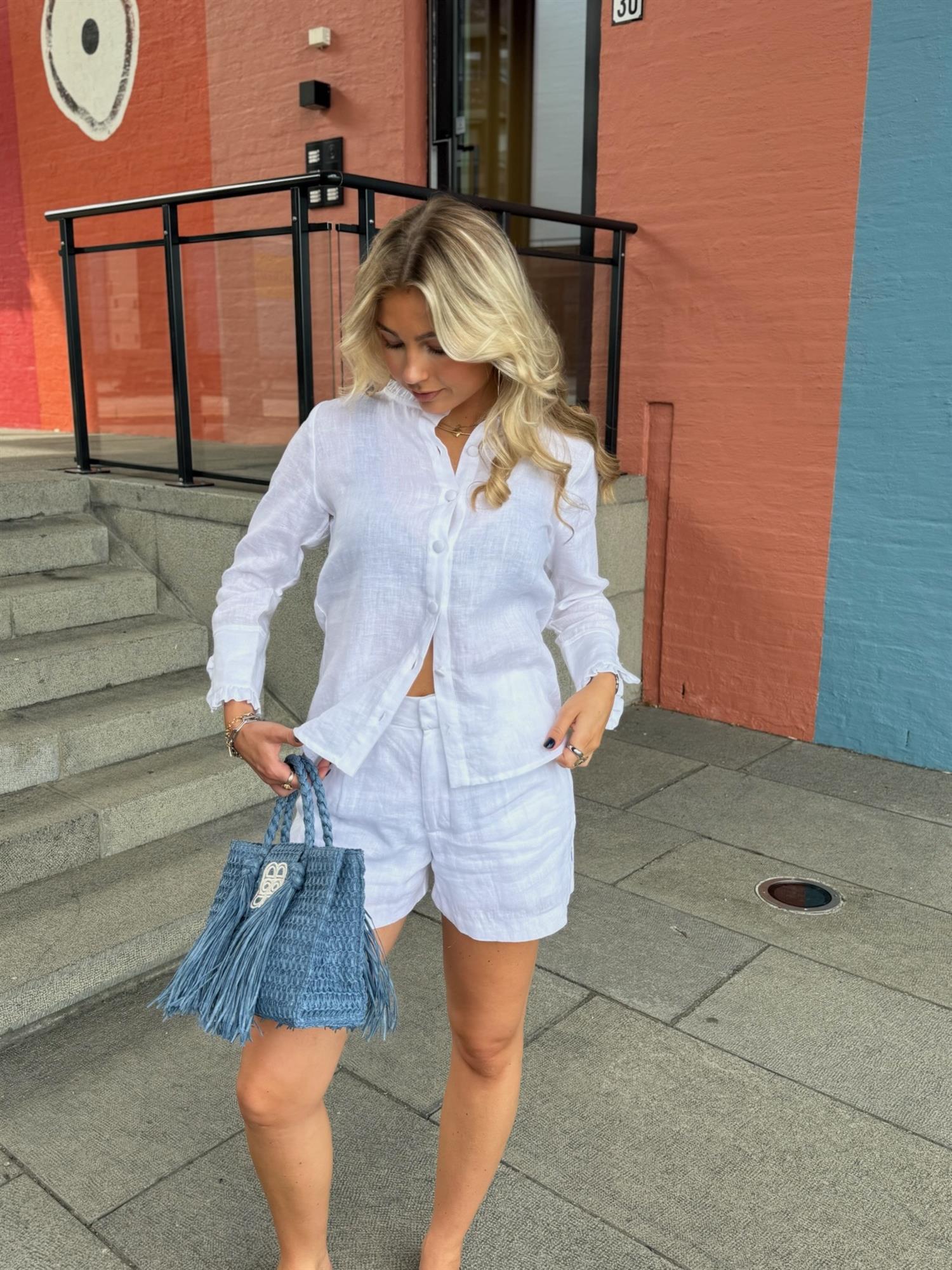 Freya Solid Linen Shorts White