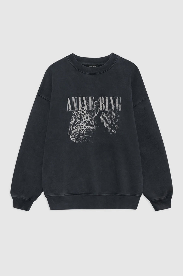 Spencer Sweatshirt Leopard - Washed Black
