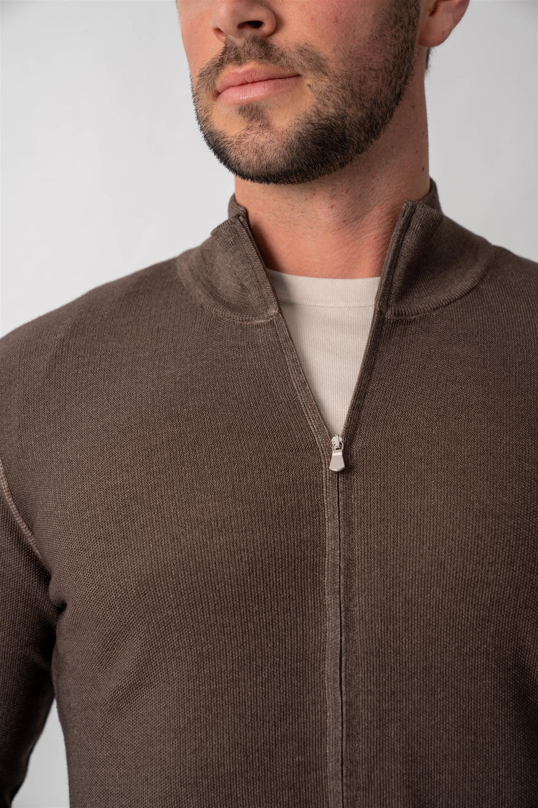 Full Zip Merino Knitted - Brun