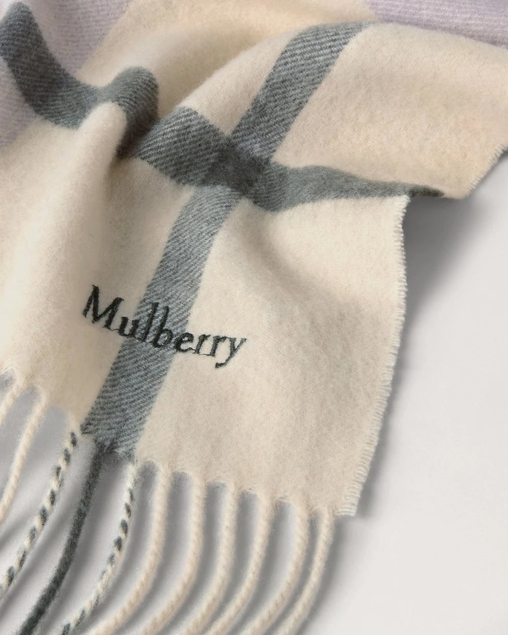 Small Check Merino Wool Scarf Eggshell & Olive Merino Wool