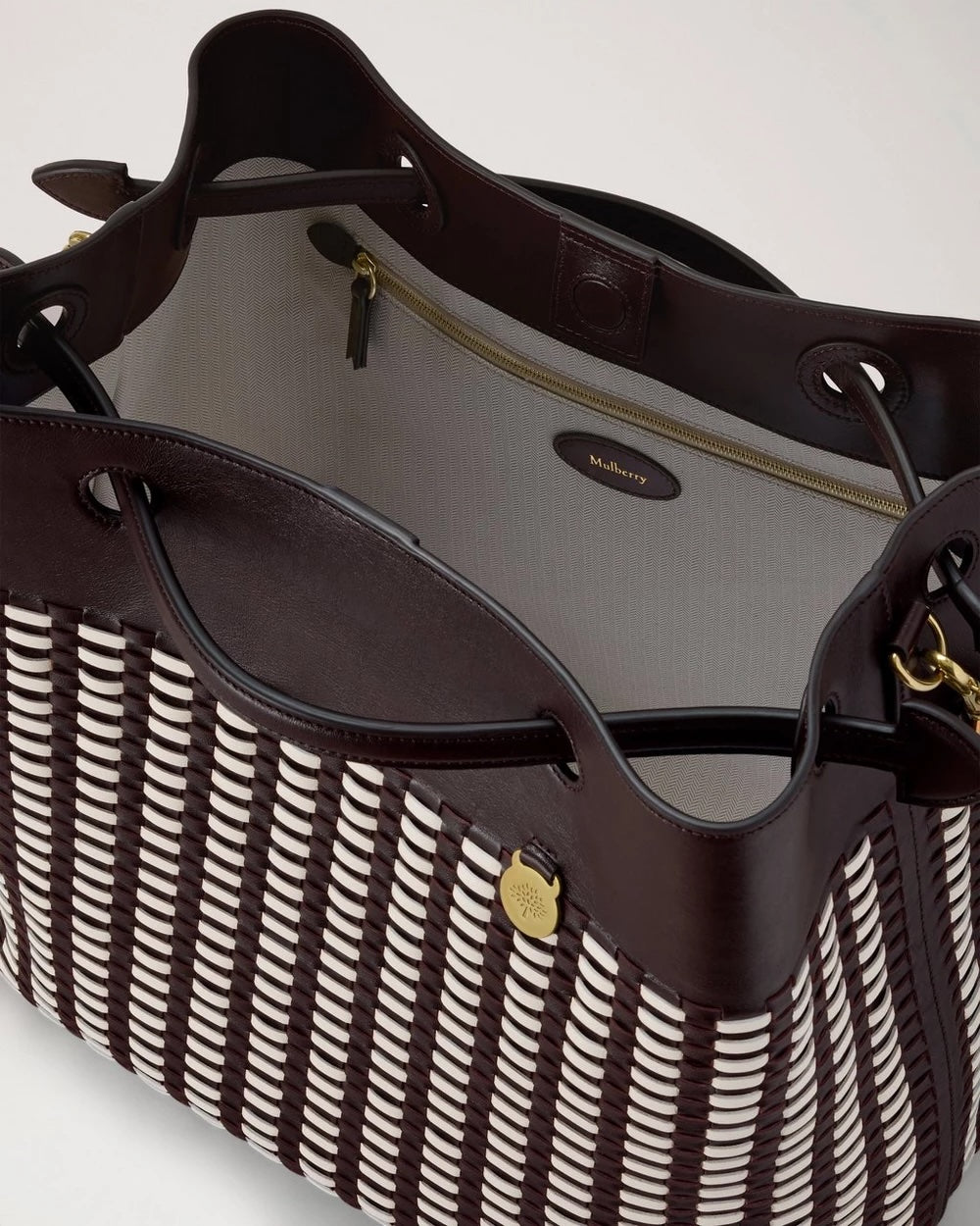 Woven Leather Tote Ebony-Eggshell