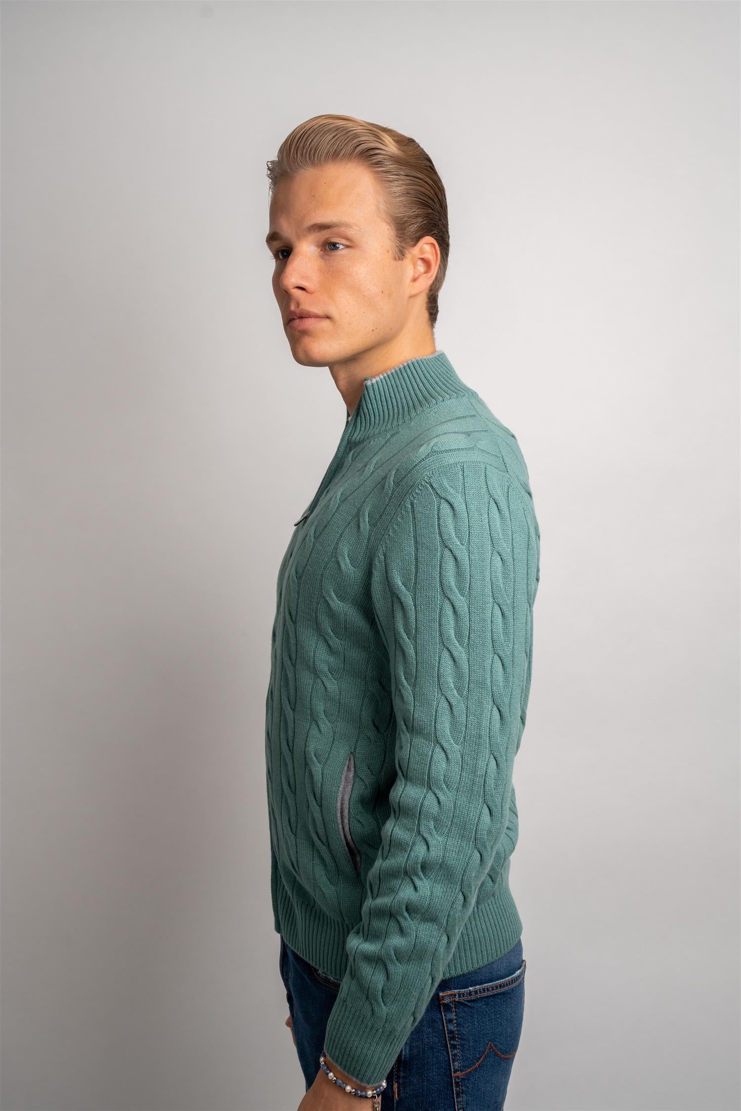 Cable Knitted Cashmere - Mid Green