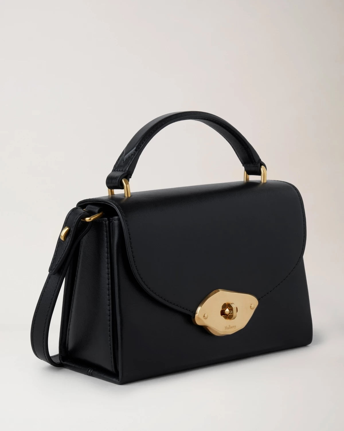 Small Lana Top Handle Black High Gloss Leather