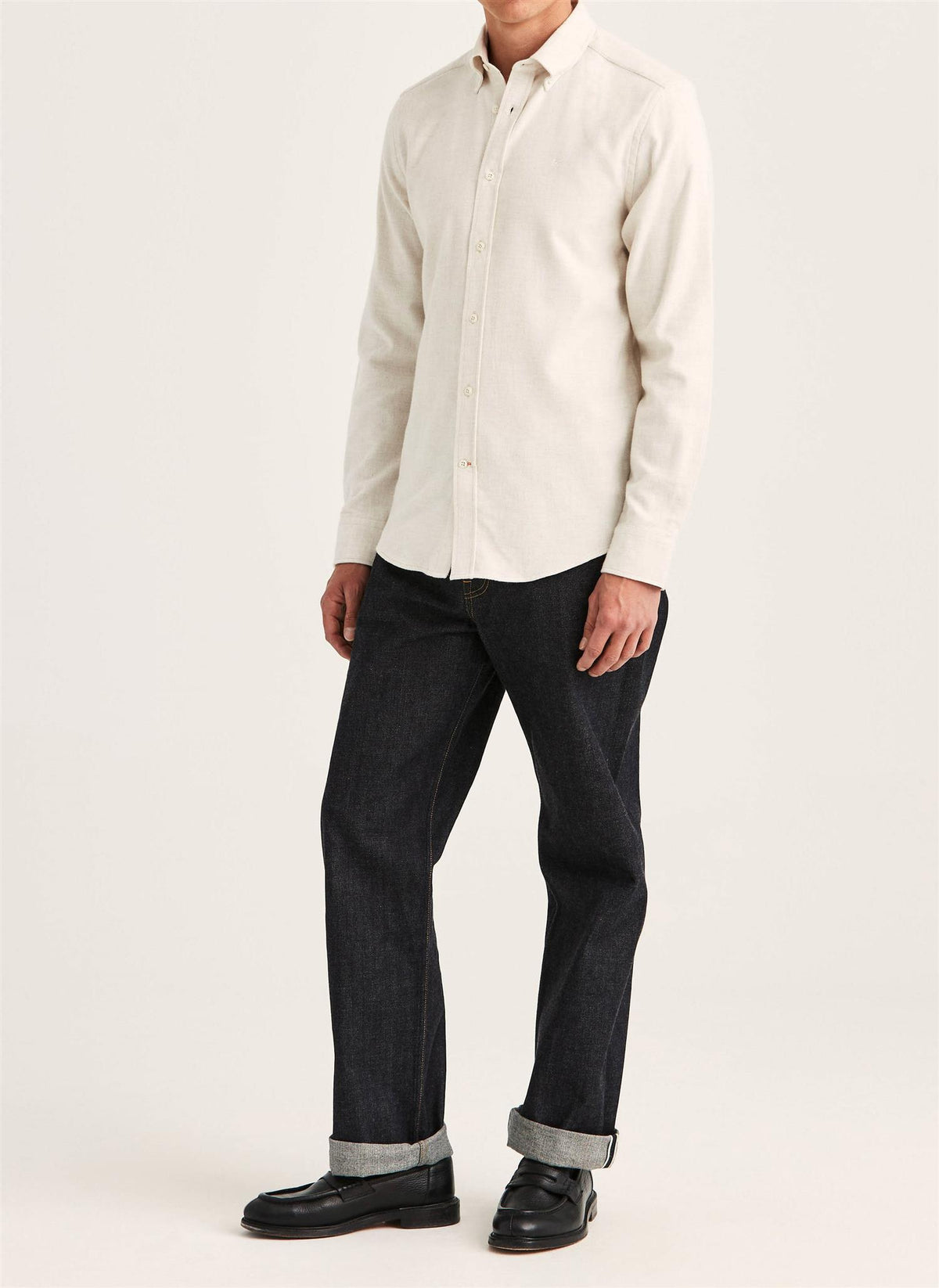 Flannel Herringbone Shirt Slim - Off white