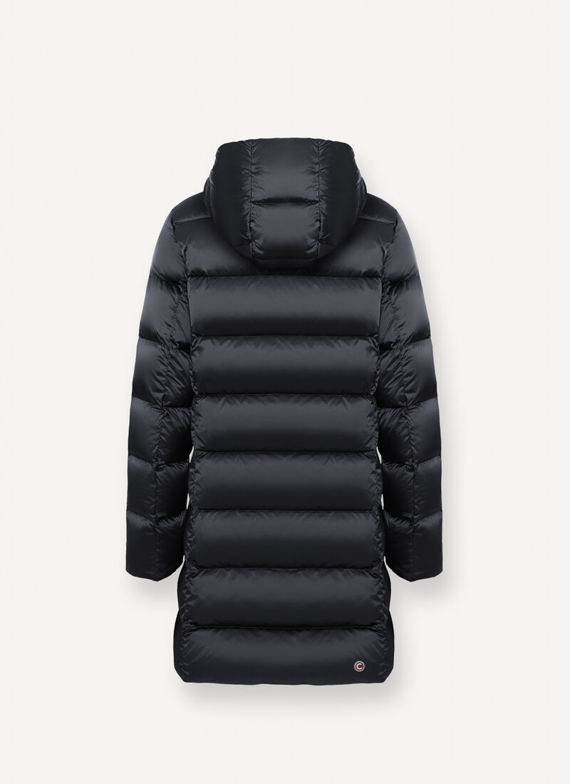 Long Down Jacket with Hood - Black