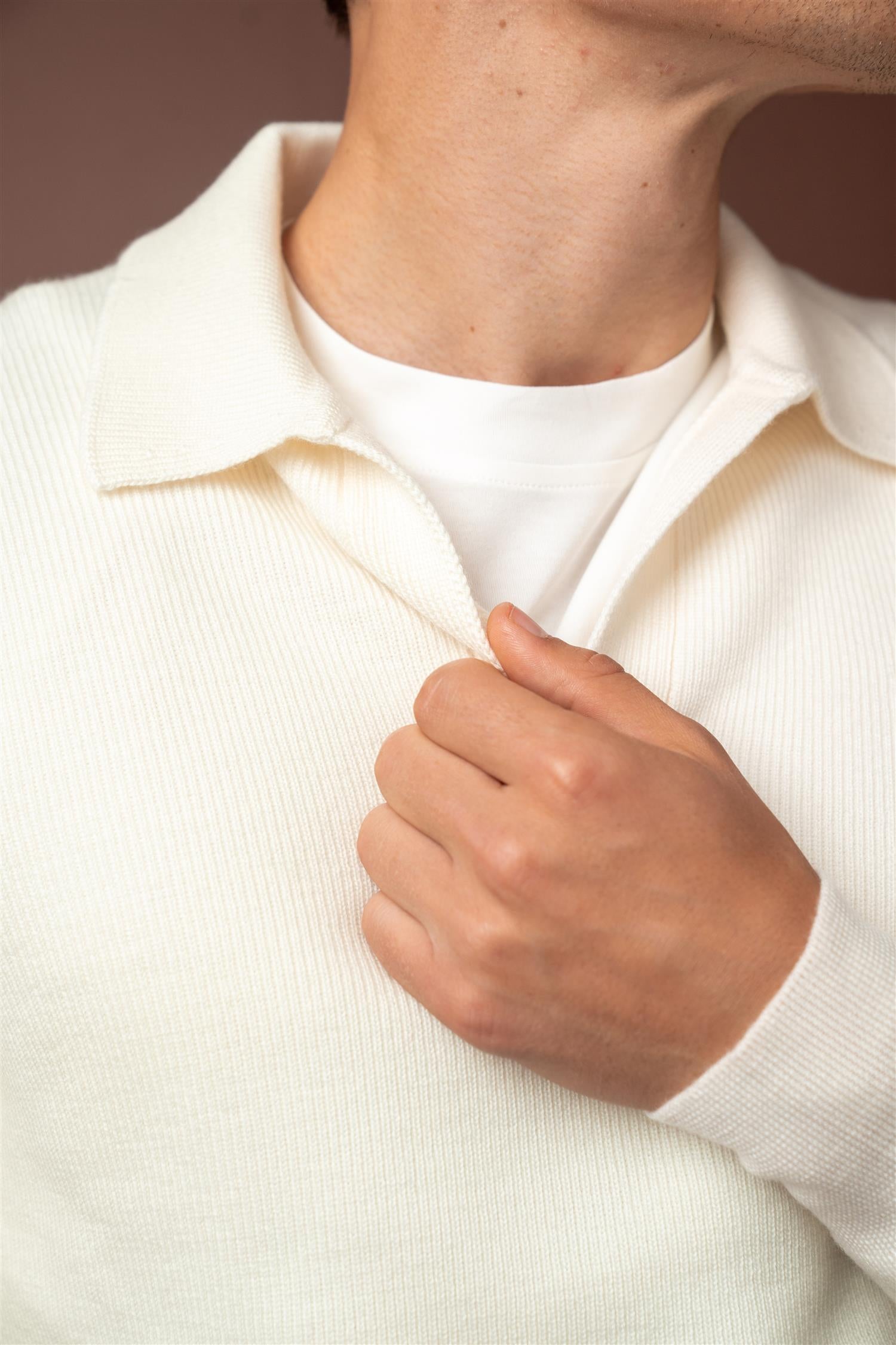 LS Merino Polo - Cream
