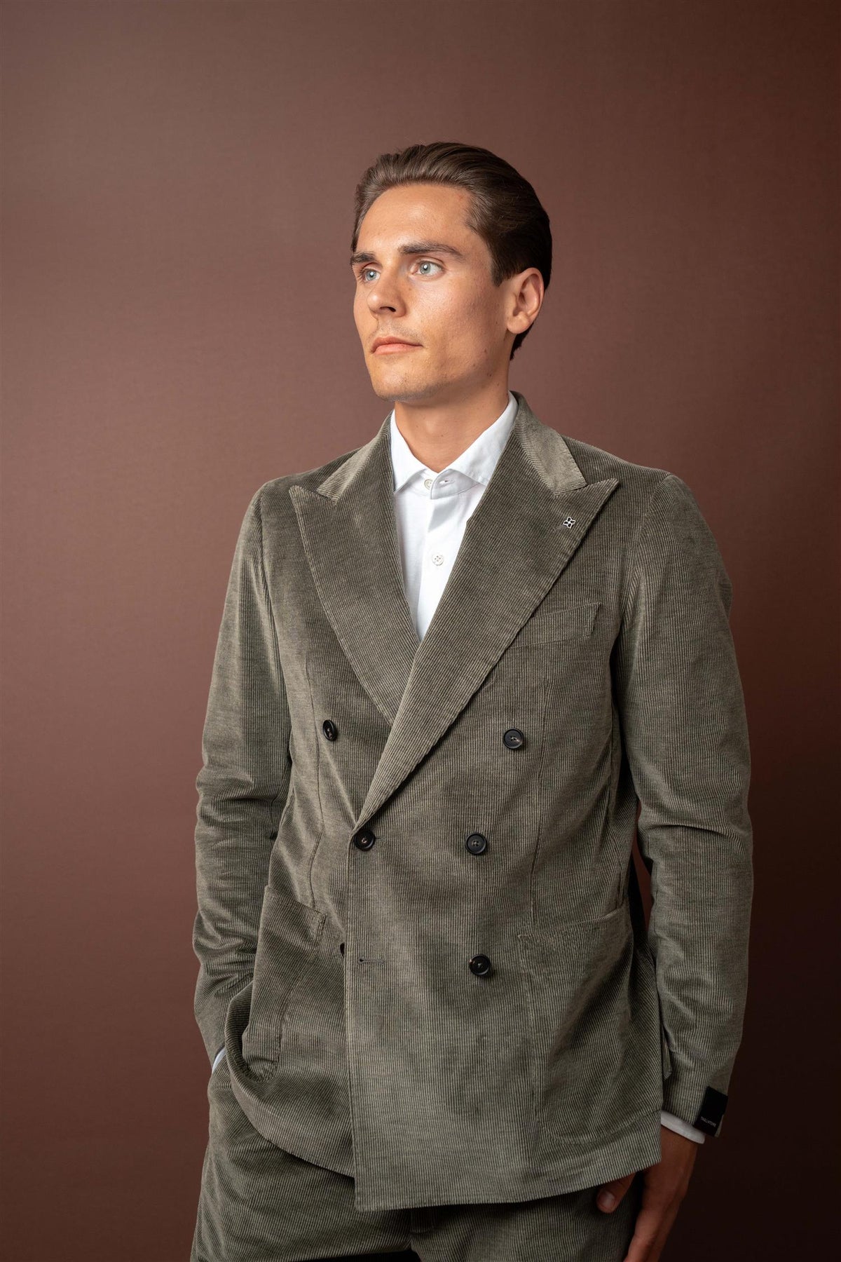 Double Breasted Cord Jacket - Green