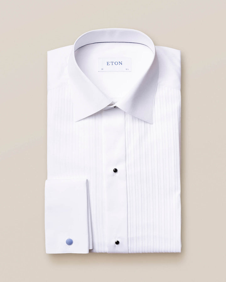 Slim Tuxedo White Plissé Shirt - Moderate Cut Away