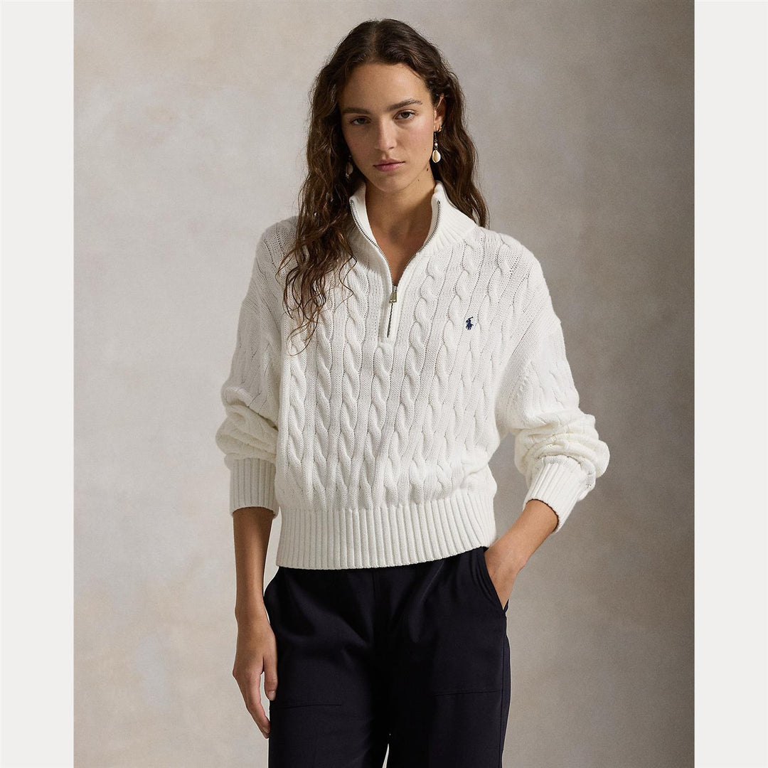 CABLE-KNIT COTTON QUARTER-ZIP SWEATER