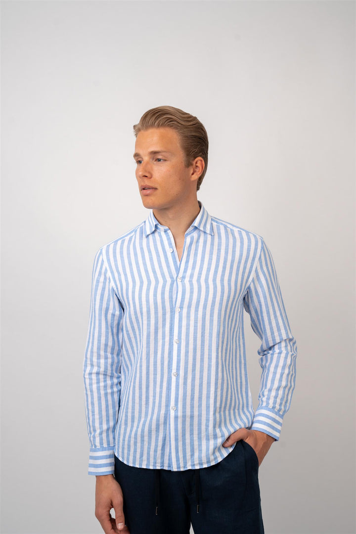 Linen Striped - Light blue