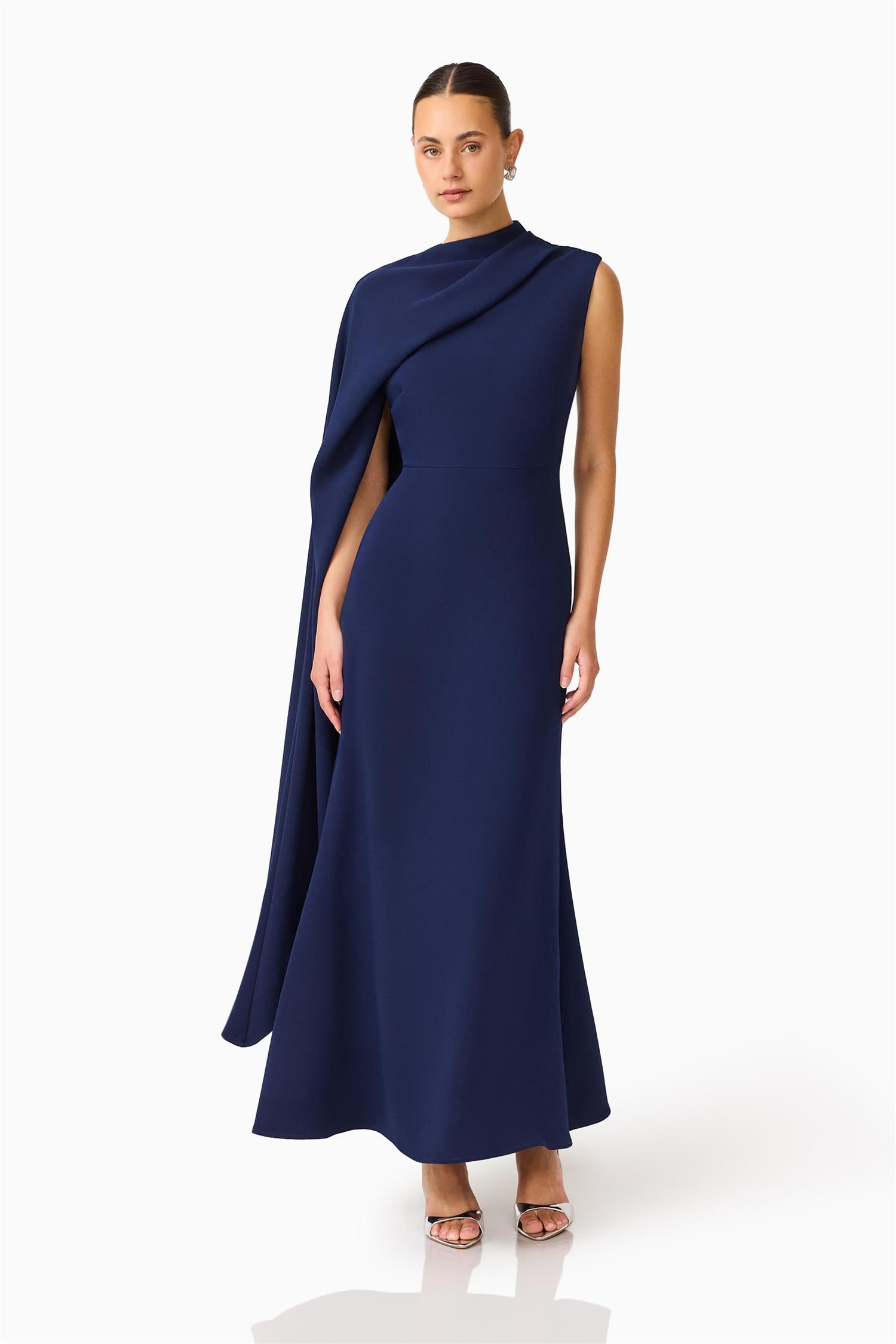 Leonora Asymmetric Cape Dress