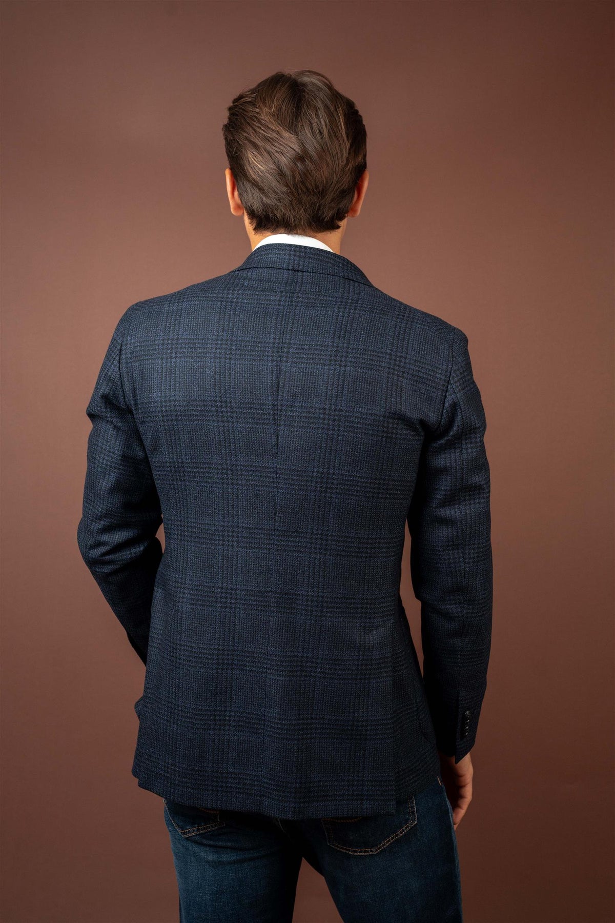 Check Wool Blazer - Navy